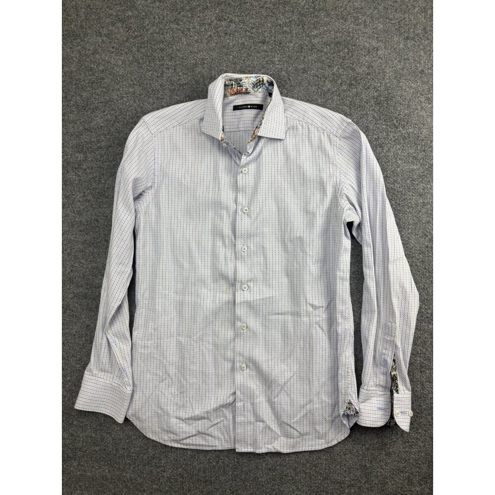 Hammer Made Shirt Mens Small White Blue Yellow‎ Geometric Long Sleeve Cotton